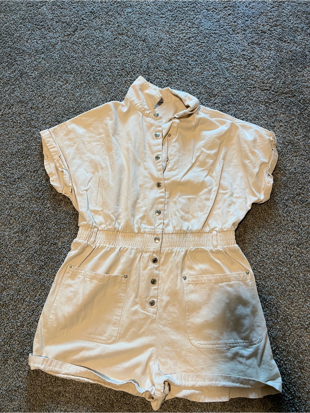Amazon Cream Button-Front Short Sleeve Romper